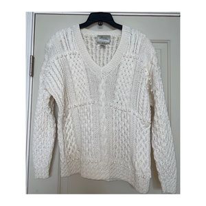 Chunky VINTAGE WHITE CABLE HAND-KNITTED INTERNATIONALE EXPRESS SWEATER - SIZE XS